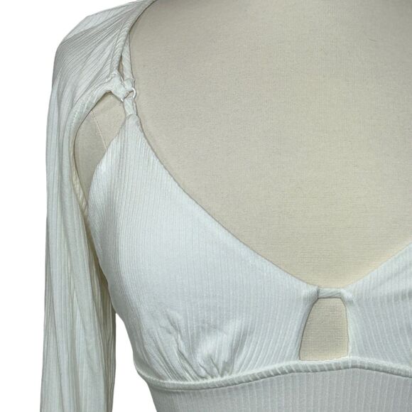 Jonathan Simkhai Dakota Ribbed Cutout Long Sleeves Top White Women's XL NWT - Picture 6 of 8
